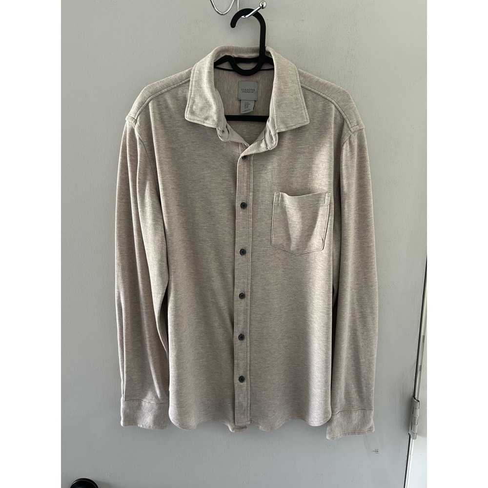 Giasone Soft Dress Shirt Beige Button Up Luxury Long Sleeve Mens Sz M